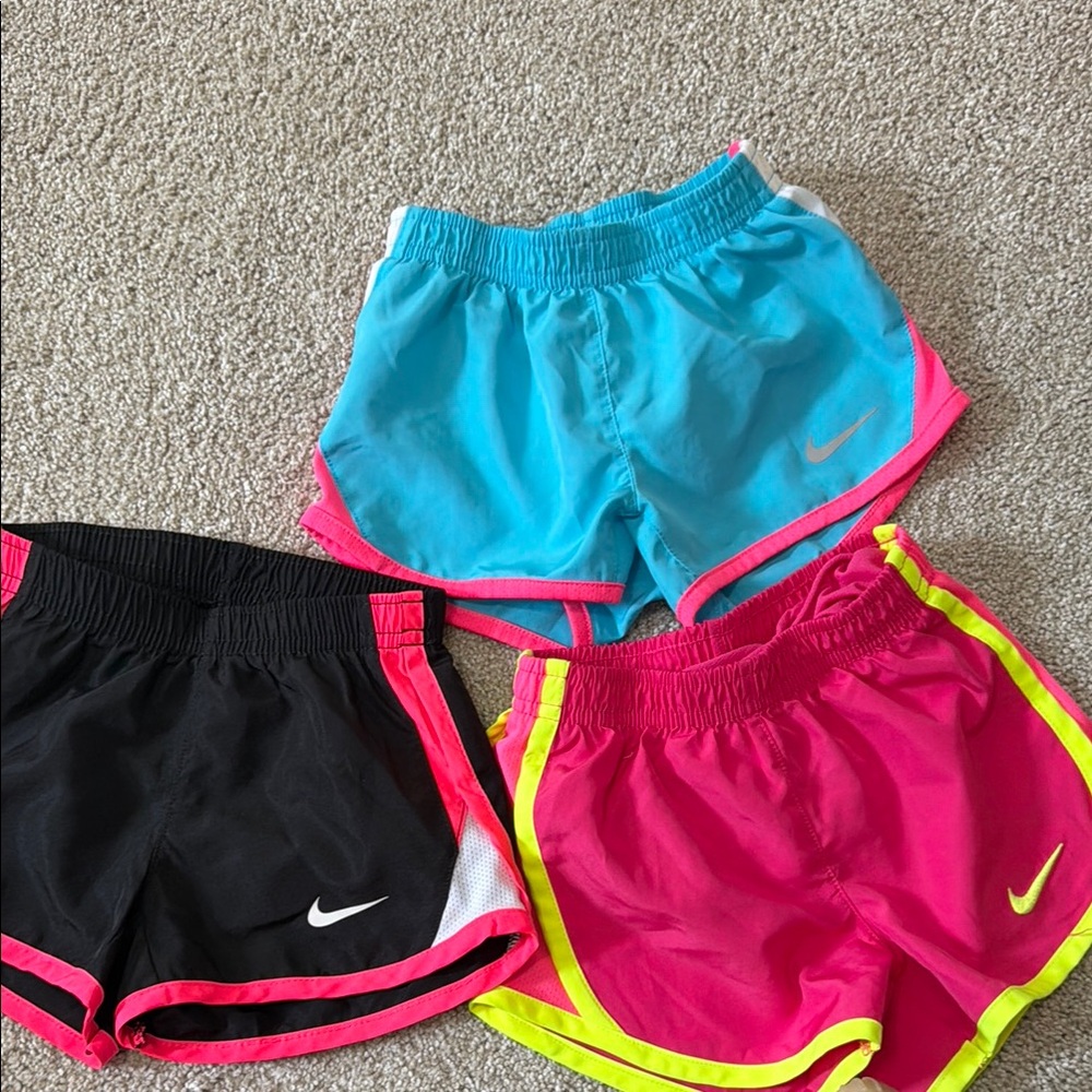 Nike girls 2T Dri-FIT Running Shorts Trio - Aqua, Black, Pink (all three bundle)
